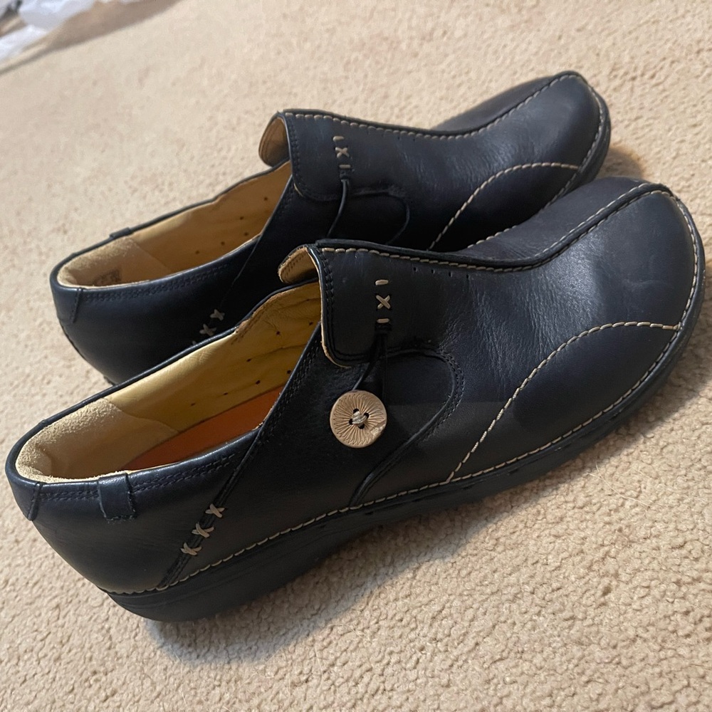 Clarks Black Leather Slip-On Shoes